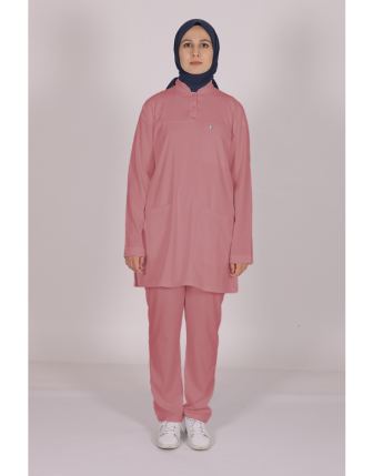 Likralı Tesettür Scrubs Takım - Gül Kurusu