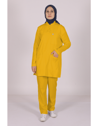 Likralı Tesettür Scrubs Takım - Hardal