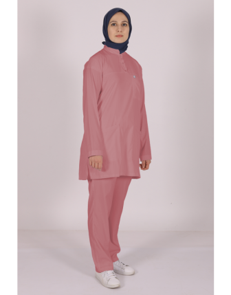 Likralı Tesettür Scrubs Tek Üst - Gül Kurusu