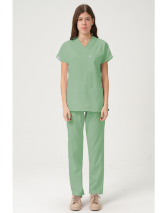 Pratik Medikal Likralı Scrubs Yarasa Kol Takım - Çağla Yeşili