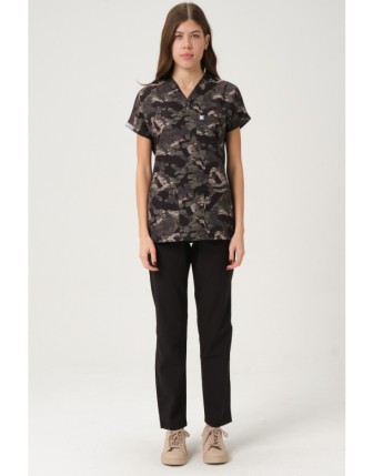 Pratik Medikal Likralı Scrubs Yarasa Kol Takım - Kamuflaj