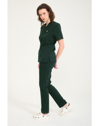 Likralı Scrubs Zarf Yaka Takım - Ördek Yeşil