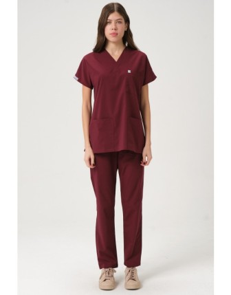 Pratik Medikal Likralı Scrubs Yarasa Kol Takım - Bordo