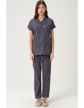 Pratik Medikal Likralı Scrubs Yarasa Kol Takım - Füme