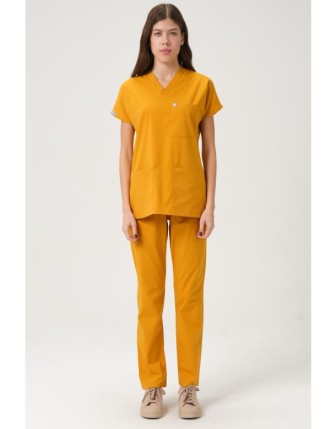 Pratik Medikal Likralı Scrubs Yarasa Kol Takım - Hardal