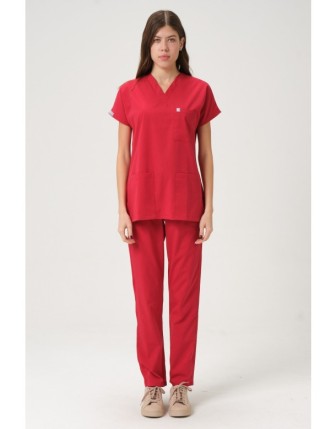 Pratik Medikal Likralı Scrubs Yarasa Kol Takım - Kırmızı