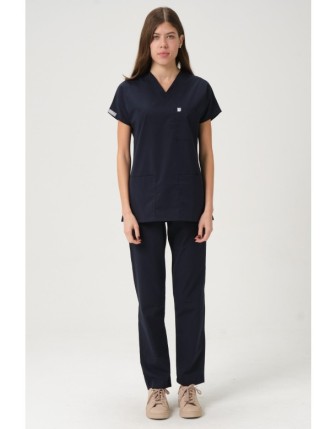 Pratik Medikal Likralı Scrubs Yarasa Kol Takım - Lacivert