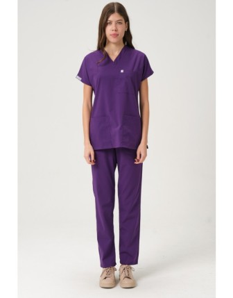Pratik Medikal Likralı Scrubs Yarasa Kol Takım - Mor