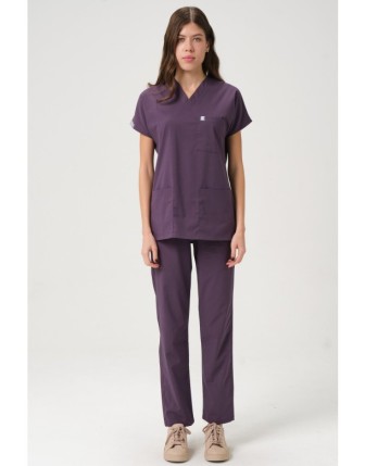 Pratik Medikal Likralı Scrubs Yarasa Kol Takım - Mürdüm