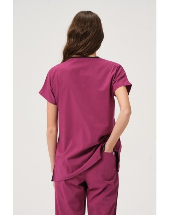Pratik Medikal Likralı Scrubs Yarasa Kol Takım - Vişne