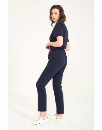 Likralı Scrubs Zarf Yaka Takım - Lacivert