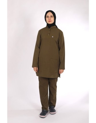 Likralı Tesettür Scrubs Takım - Haki