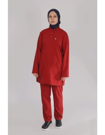 Likralı Tesettür Scrubs Takım - Kırmızı