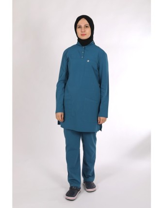 Likralı Tesettür Scrubs Takım - Turkuaz