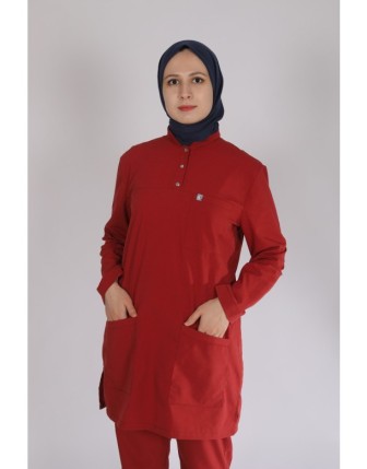 Likralı Tesettür Scrubs Tek Üst - Kiremit