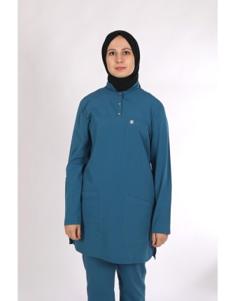 Likralı Tesettür Scrubs Tek Üst - Turkuaz