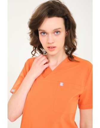 Pratik Medikal Likralı Scrubs Zarf Yaka Üniforma Tek Üst - Somon