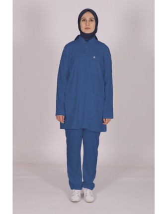 Likralı Tesettür Scrubs Takım - İndigo
