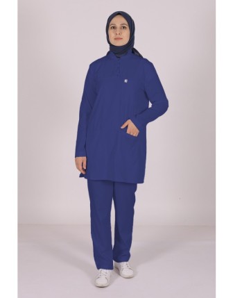 Likralı Tesettür Scrubs Takım - Fırtına Mavi