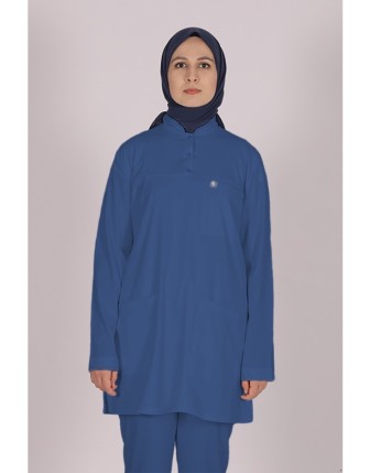 Likralı Tesettür Scrubs Tek Üst - İndigo