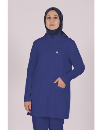Likralı Tesettür Scrubs Tek Üst - Fırtına Mavi