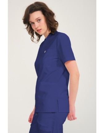Pratik Medikal Likralı Scrubs Zarf Yaka Üniforma Tek Üst - Fırtına Mavi
