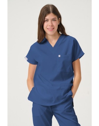 Likralı Scrubs Yarasa Kol Tek Üst - İndigo
