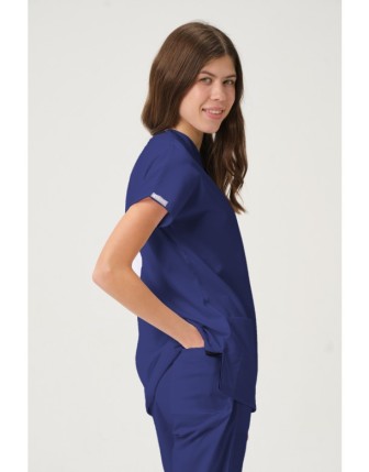 Likralı Scrubs Yarasa Kol Tek Üst - Fırtına Mavi