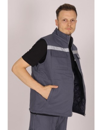 7/7 Gabardin İş Yeleği Reflektörlü - Gri