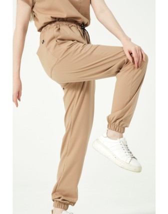 Pratik Medikal Likralı Jogger Paça Doktor Hemşire Forması Tek Alt Unisex - Bej