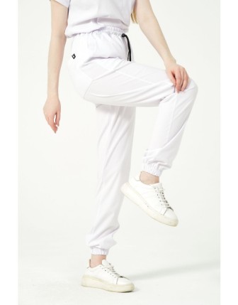 Pratik Medikal Likralı Jogger Paça Doktor Hemşire Forması Tek Alt Unisex - Beyaz