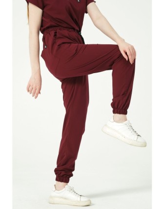 Pratik Medikal Likralı Jogger Paça Doktor Hemşire Forması Tek Alt Unisex - Bordo