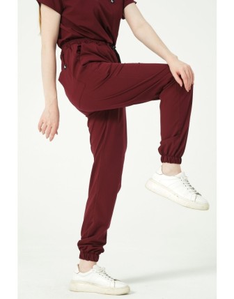 Pratik Medikal Likralı Jogger Paça Doktor Hemşire Forması Tek Alt Unisex - Bordo