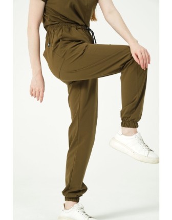 Pratik Medikal Likralı Jogger Paça Doktor Hemşire Forması Tek Alt Unisex - Haki