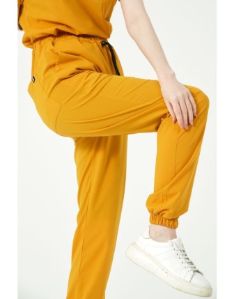 Pratik Medikal Likralı Jogger Paça Doktor Hemşire Forması Tek Alt Unisex - Hardal