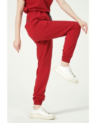 Pratik Medikal Likralı Jogger Paça Doktor Hemşire Forması Tek Alt Unisex - Kırmızı