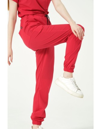 Pratik Medikal Likralı Jogger Paça Doktor Hemşire Forması Tek Alt Unisex - Nar Çiçeği