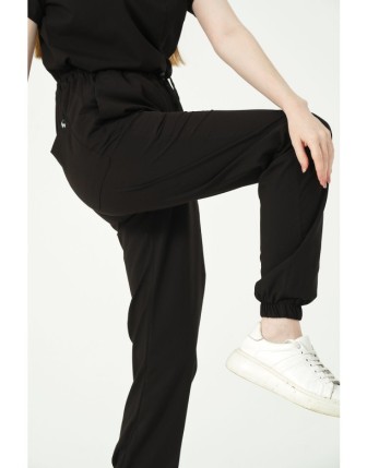 Pratik Medikal Likralı Jogger Paça Doktor Hemşire Forması Tek Alt Unisex - Siyah