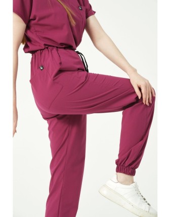 Pratik Medikal Likralı Jogger Paça Doktor Hemşire Forması Tek Alt Unisex - Vişne