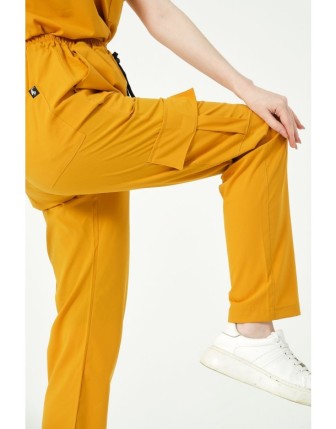 Pratik Medikal Likralı Kargo Cep Doktor Hemşire Forması Tek Alt Unisex - Hardal