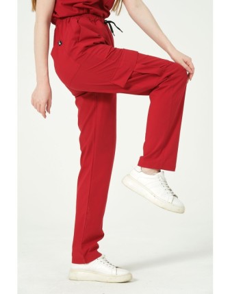 Pratik Medikal Likralı Kargo Cep Doktor Hemşire Forması Tek Alt Unisex - Kırmızı