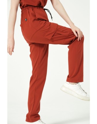 Pratik Medikal Likralı Kargo Cep Doktor Hemşire Forması Tek Alt Unisex - Kiremit