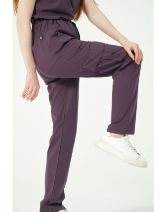 Pratik Medikal Likralı Kargo Cep Doktor Hemşire Forması Tek Alt Unisex - Mürdüm