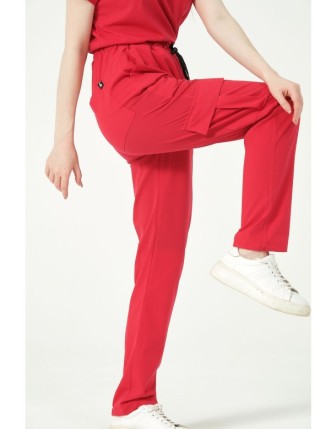 Pratik Medikal Likralı Kargo Cep Doktor Hemşire Forması Tek Alt Unisex - Nar Çiçeği