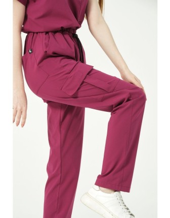 Pratik Medikal Likralı Kargo Cep Doktor Hemşire Forması Tek Alt Unisex - Vişne