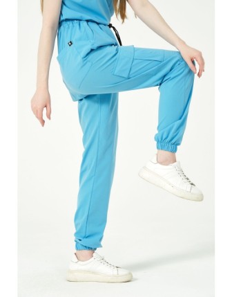 Pratik Medikal Likralı Kargo Cep Jogger Paça Doktor Hemşire Forması Tek Alt Unisex - Bebe Mavi