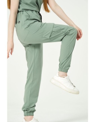 Pratik Medikal Likralı Kargo Cep Jogger Paça Doktor Hemşire Forması Tek Alt Unisex - Çağla Yeşili