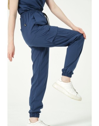 Pratik Medikal Likralı Kargo Cep Jogger Paça Doktor Hemşire Forması Tek Alt Unisex - Fırtına Mavi