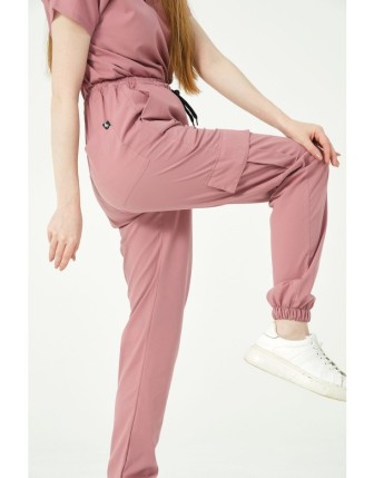 Pratik Medikal Likralı Kargo Cep Jogger Paça Doktor Hemşire Forması Tek Alt Unisex - Gül Kurusu