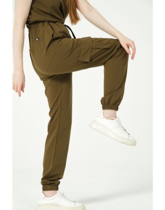 Pratik Medikal Likralı Kargo Cep Jogger Paça Doktor Hemşire Forması Tek Alt Unisex - Haki